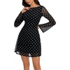 image:imageREORIA Wedding Guest Dresses for Women Mesh Bell Long Sleeve Mini DressPolka Dot