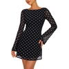 image:imageREORIA Wedding Guest Dresses for Women Mesh Bell Long Sleeve Mini DressPolka Dot