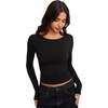 image:imageREORIA Women Boat Neck Lace Back Crop Tops Long Sleeve Double Lined ShirtsBlack