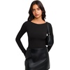 image:imageREORIA Women Boat Neck Lace Back Crop Tops Long Sleeve Double Lined ShirtsBlack