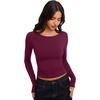 image:imageREORIA Women Boat Neck Lace Back Crop Tops Long Sleeve Double Lined ShirtsCordovan