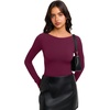 image:imageREORIA Women Boat Neck Lace Back Crop Tops Long Sleeve Double Lined ShirtsCordovan