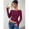 image:imageREORIA Women Boat Neck Lace Back Crop Tops Long Sleeve Double Lined ShirtsCordovan