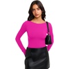 image:imageREORIA Women Boat Neck Lace Back Crop Tops Long Sleeve Double Lined ShirtsPink Glo