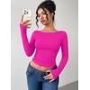 image:imageREORIA Women Boat Neck Lace Back Crop Tops Long Sleeve Double Lined ShirtsPink Glo