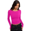 image:imageREORIA Women Boat Neck Lace Back Crop Tops Long Sleeve Double Lined ShirtsPink Glo