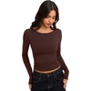image:imageREORIA Women Boat Neck Lace Back Crop Tops Long Sleeve Double Lined ShirtsShaved Chocolate