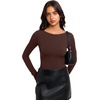 image:imageREORIA Women Boat Neck Lace Back Crop Tops Long Sleeve Double Lined ShirtsShaved Chocolate