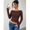 image:imageREORIA Women Boat Neck Lace Back Crop Tops Long Sleeve Double Lined ShirtsShaved Chocolate