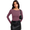 image:imageREORIA Women Boat Neck Lace Back Crop Tops Long Sleeve Double Lined ShirtsTulipwood