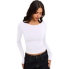 image:imageREORIA Women Boat Neck Lace Back Crop Tops Long Sleeve Double Lined ShirtsWhite