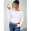 image:imageREORIA Women Boat Neck Lace Back Crop Tops Long Sleeve Double Lined ShirtsWhite
