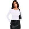image:imageREORIA Women Boat Neck Lace Back Crop Tops Long Sleeve Double Lined ShirtsWhite