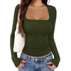 image:imageREORIA Women Built in Bra Long Sleeve Square Neck Top Shirt 2026 Fall Slim Fit Basic Trendy ClothesArmy Green