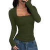 image:imageREORIA Women Built in Bra Long Sleeve Square Neck Top Shirt 2026 Fall Slim Fit Basic Trendy ClothesArmy Green