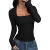 image:imageREORIA Women Built in Bra Long Sleeve Square Neck Top Shirt 2026 Fall Slim Fit Basic Trendy ClothesBlack