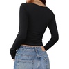 image:imageREORIA Women Built in Bra Long Sleeve Square Neck Top Shirt 2026 Fall Slim Fit Basic Trendy ClothesBlack