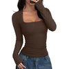 image:imageREORIA Women Built in Bra Long Sleeve Square Neck Top Shirt 2026 Fall Slim Fit Basic Trendy ClothesCoffee