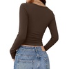 image:imageREORIA Women Built in Bra Long Sleeve Square Neck Top Shirt 2026 Fall Slim Fit Basic Trendy ClothesCoffee