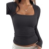 image:imageREORIA Women Built in Bra Long Sleeve Square Neck Top Shirt 2026 Fall Slim Fit Basic Trendy ClothesDeep Grey