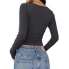 image:imageREORIA Women Built in Bra Long Sleeve Square Neck Top Shirt 2026 Fall Slim Fit Basic Trendy ClothesDeep Grey