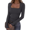 image:imageREORIA Women Built in Bra Long Sleeve Square Neck Top Shirt 2026 Fall Slim Fit Basic Trendy ClothesDeep Grey