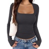 image:imageREORIA Women Built in Bra Long Sleeve Square Neck Top Shirt 2026 Fall Slim Fit Basic Trendy ClothesDeep Grey