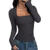 image:imageREORIA Women Built in Bra Long Sleeve Square Neck Top Shirt 2026 Fall Slim Fit Basic Trendy ClothesDeep Grey
