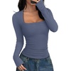 image:imageREORIA Women Built in Bra Long Sleeve Square Neck Top Shirt 2026 Fall Slim Fit Basic Trendy ClothesGrey Blue