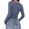 image:imageREORIA Women Built in Bra Long Sleeve Square Neck Top Shirt 2026 Fall Slim Fit Basic Trendy ClothesGrey Blue