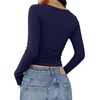 image:imageREORIA Women Built in Bra Long Sleeve Square Neck Top Shirt 2026 Fall Slim Fit Basic Trendy ClothesNavy Blue