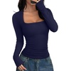 image:imageREORIA Women Built in Bra Long Sleeve Square Neck Top Shirt 2026 Fall Slim Fit Basic Trendy ClothesNavy Blue