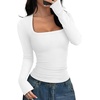 image:imageREORIA Women Built in Bra Long Sleeve Square Neck Top Shirt 2026 Fall Slim Fit Basic Trendy ClothesWhite