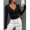 image:imageREORIA Women Deep V Cutout Long Sleeve Double Lined Slim Going Out Crop TopBlack