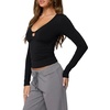 image:imageREORIA Women Deep V Cutout Long Sleeve Double Lined Slim Going Out Crop TopBlack