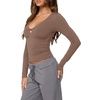 image:imageREORIA Women Deep V Cutout Long Sleeve Double Lined Slim Going Out Crop TopChanterelle
