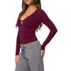 image:imageREORIA Women Deep V Cutout Long Sleeve Double Lined Slim Going Out Crop TopCordovan Red