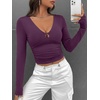 image:imageREORIA Women Deep V Cutout Long Sleeve Double Lined Slim Going Out Crop TopCrushed Violets
