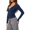 image:imageREORIA Women Deep V Cutout Long Sleeve Double Lined Slim Going Out Crop TopDark Denim