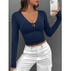 image:imageREORIA Women Deep V Cutout Long Sleeve Double Lined Slim Going Out Crop TopDark Denim