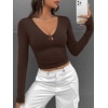 image:imageREORIA Women Deep V Cutout Long Sleeve Double Lined Slim Going Out Crop TopShaved Chocolate