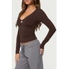 image:imageREORIA Women Deep V Cutout Long Sleeve Double Lined Slim Going Out Crop TopShaved Chocolate