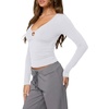 image:imageREORIA Women Deep V Cutout Long Sleeve Double Lined Slim Going Out Crop TopWhite
