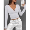 image:imageREORIA Women Deep V Cutout Long Sleeve Double Lined Slim Going Out Crop TopWhite