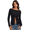 image:imageREORIA Women Lightweight Cropped Cardigan Slim Ribbed Knit Shirt Button TopBlack