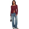image:imageREORIA Women Lightweight Cropped Cardigan Slim Ribbed Knit Shirt Button TopBurgundy