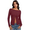 image:imageREORIA Women Lightweight Cropped Cardigan Slim Ribbed Knit Shirt Button TopBurgundy