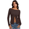 image:imageREORIA Women Lightweight Cropped Cardigan Slim Ribbed Knit Shirt Button TopDark Coffee