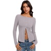 image:imageREORIA Women Lightweight Cropped Cardigan Slim Ribbed Knit Shirt Button TopGrey