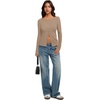 image:imageREORIA Women Lightweight Cropped Cardigan Slim Ribbed Knit Shirt Button TopKhaki
